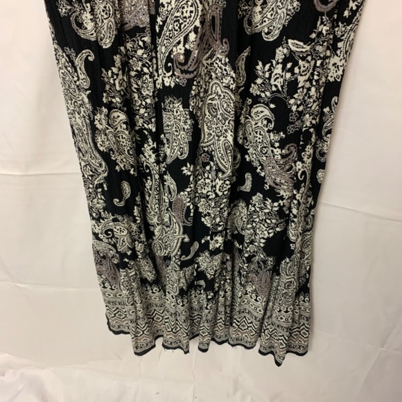 bila dress SZ Xl black & tan paisley maxi crinkle bohemian casual babydoll - Picture 6 of 12
